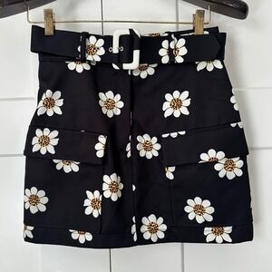 Jazmin Chebar Black Falda Daisy Tiger Print Belted Mini Skirt Size 40/1 Floral